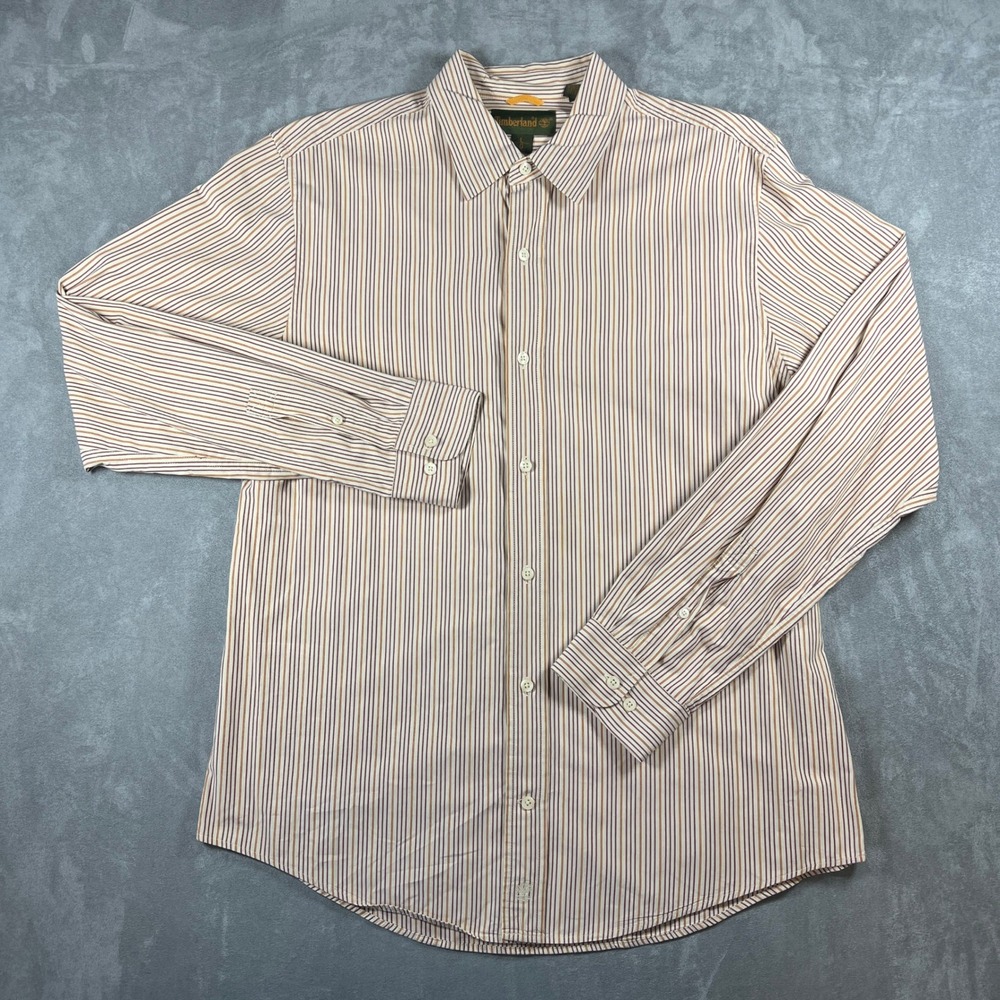 Timberland Mens Large Long Sleeve Button Down Shirt Striped Cotton Multi-Color